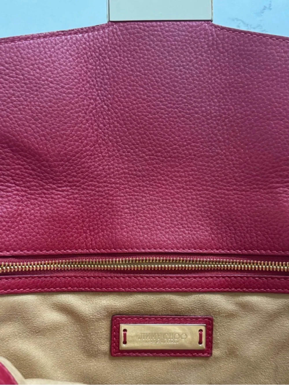Jimmy Choo Rivera Red Leather Envelope Clutch Bag with Gold Hardware